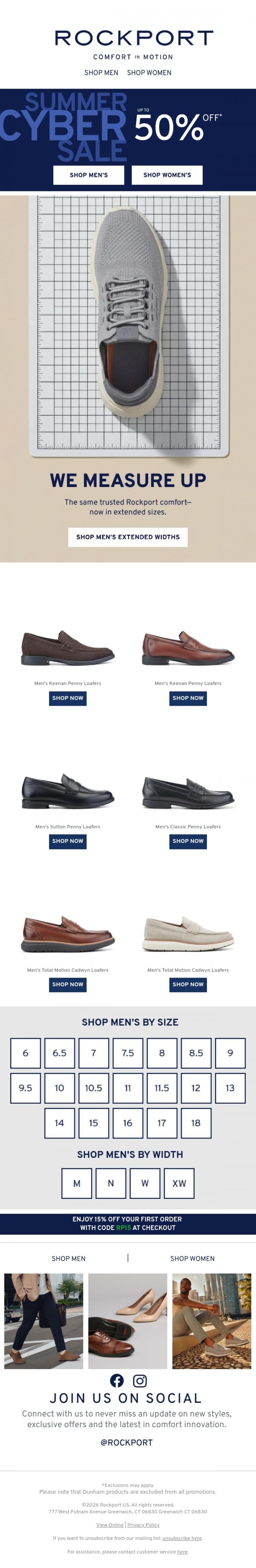 Email Design Inspiration from Rockport, 50% Off Shoes That Fit Just Right