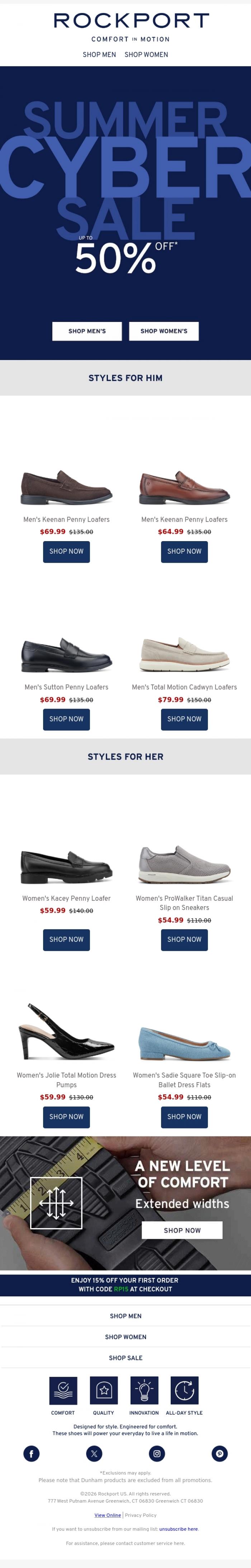 Email Design Inspiration from Rockport, WARNING: 50% Off & Selling Fast 👀