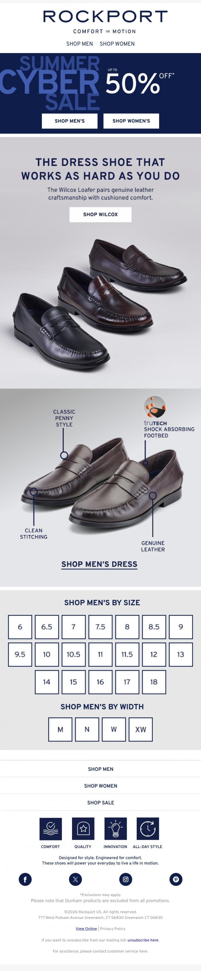 Email Design Inspiration from Rockport, Dressed in Comfort & 50% OFF