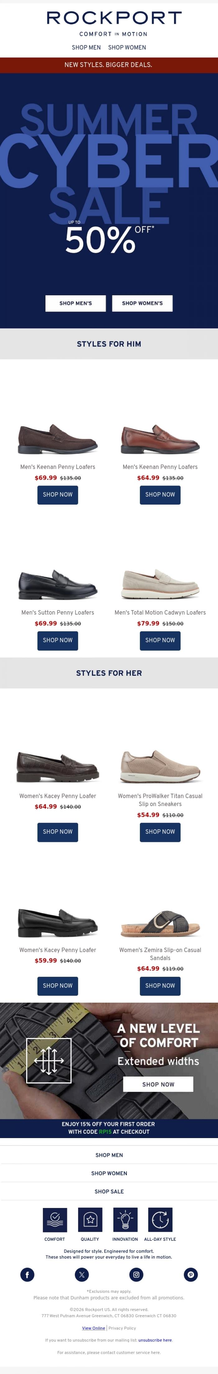 Email Design Inspiration from Rockport, Go Big or Go Home: CYBER SALE UPGRADED