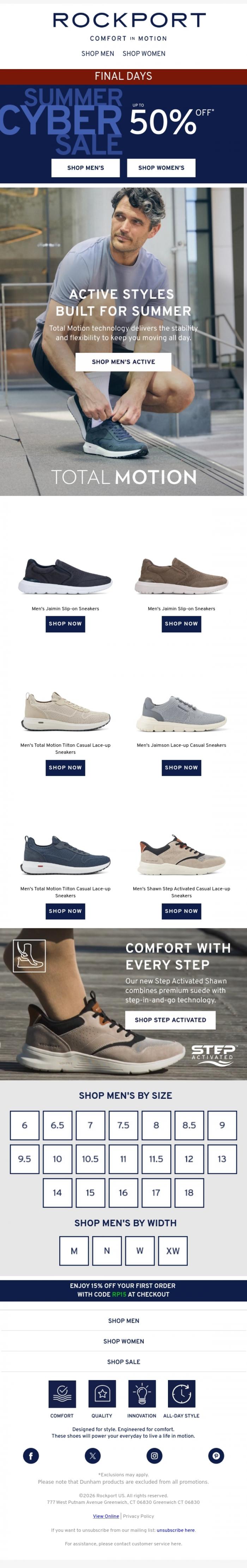 Email Design Inspiration from Rockport, 50% Off Tons of Styles? Yes, Please.