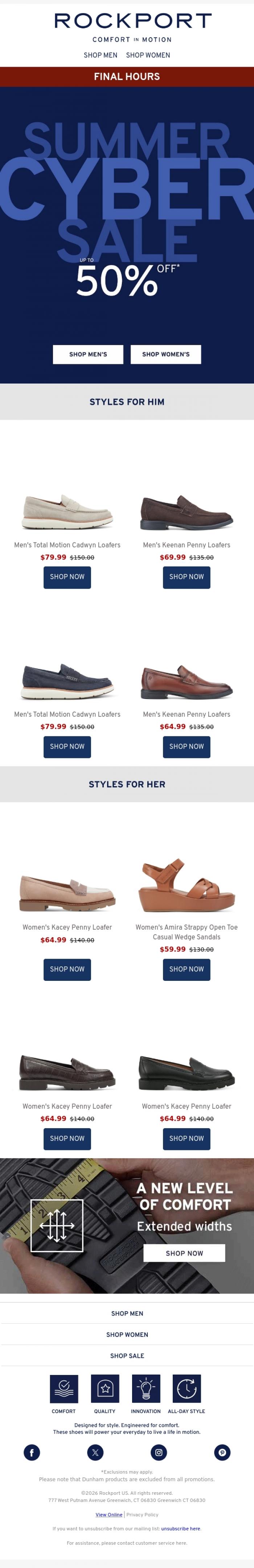 Email Design Inspiration from Rockport, ☎️ Last Call-50% OFF