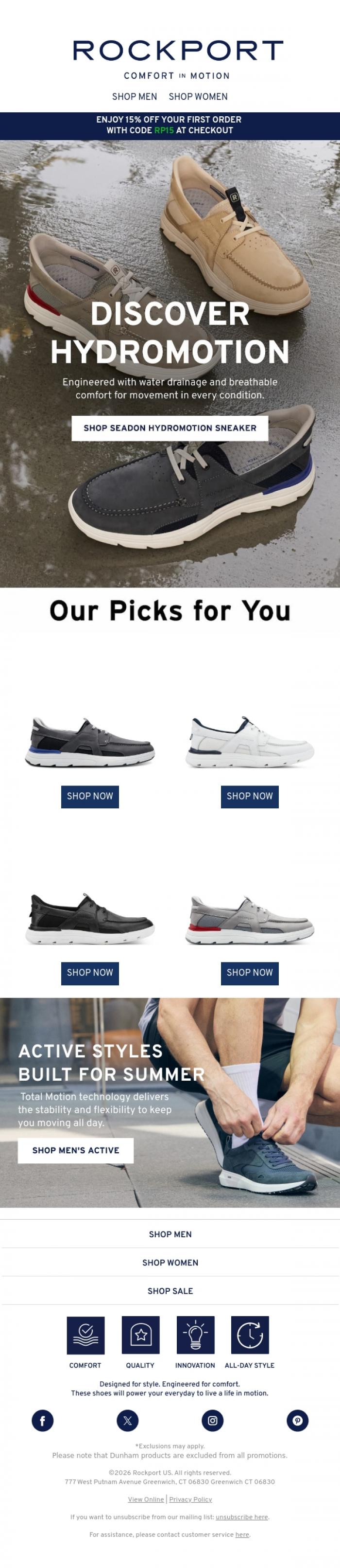 Email Design Inspiration from Rockport, Breathable. Water-Ready. Unstoppable.