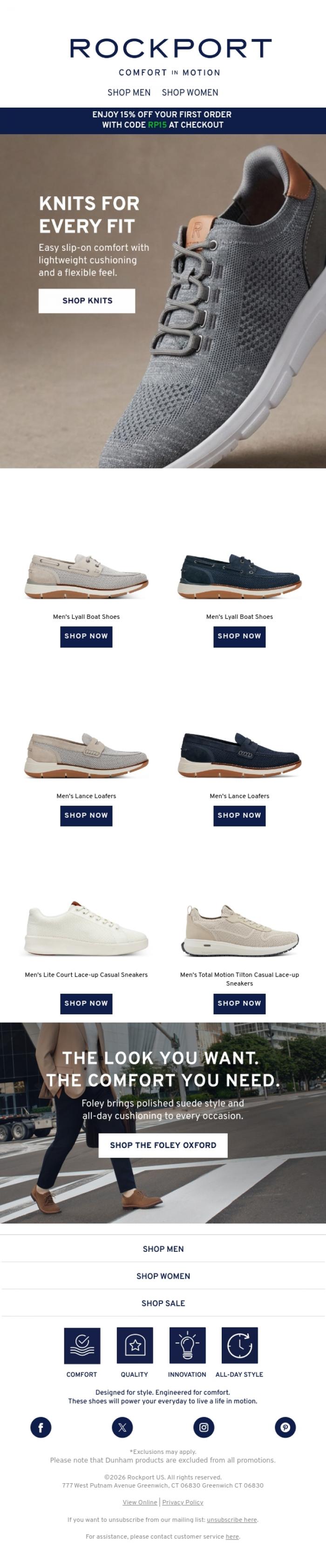Email Design Inspiration from Rockport, NEW: Breathable Summer Styles