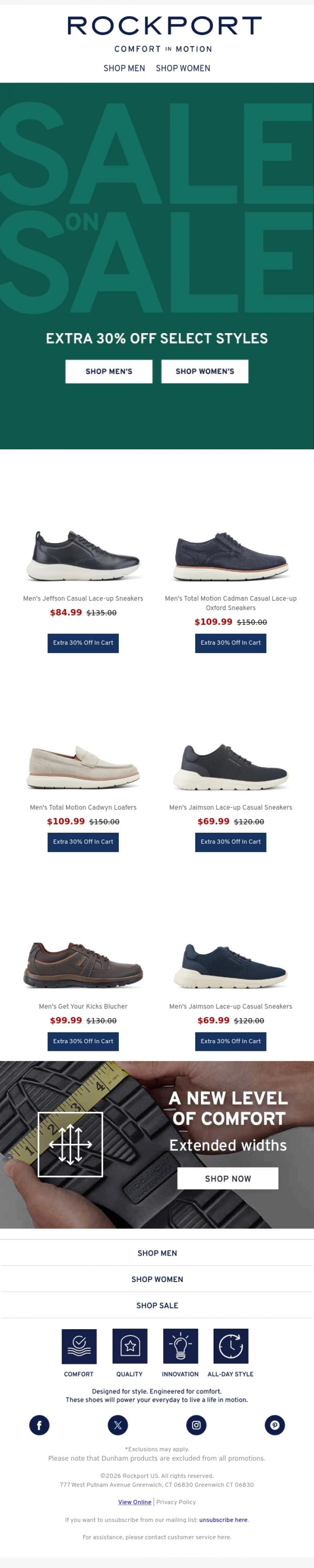 Email Design Inspiration from Rockport, Ending Soon: Extra 30% Off Sale Styles