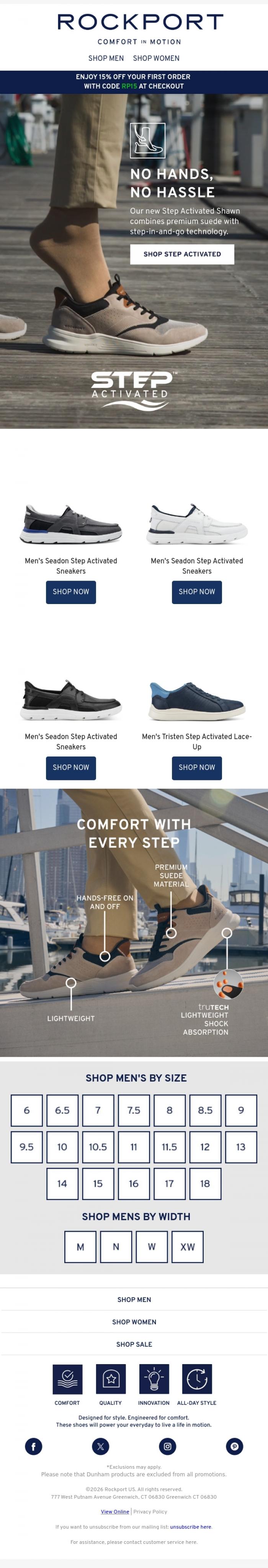 Email Design Inspiration from Rockport, No Hands, No Hassle.