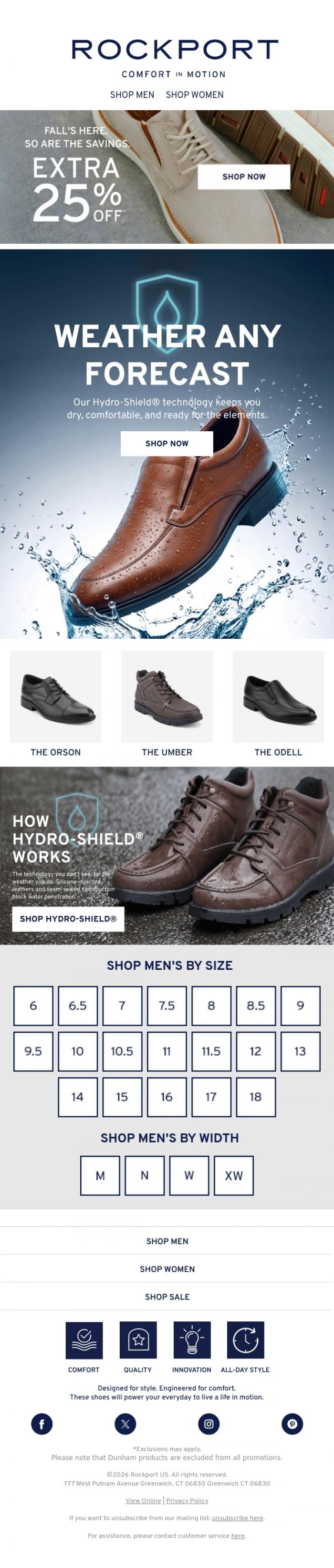 Email Design Inspiration from Rockport, Tech Drop! Style Just Got Waterproof