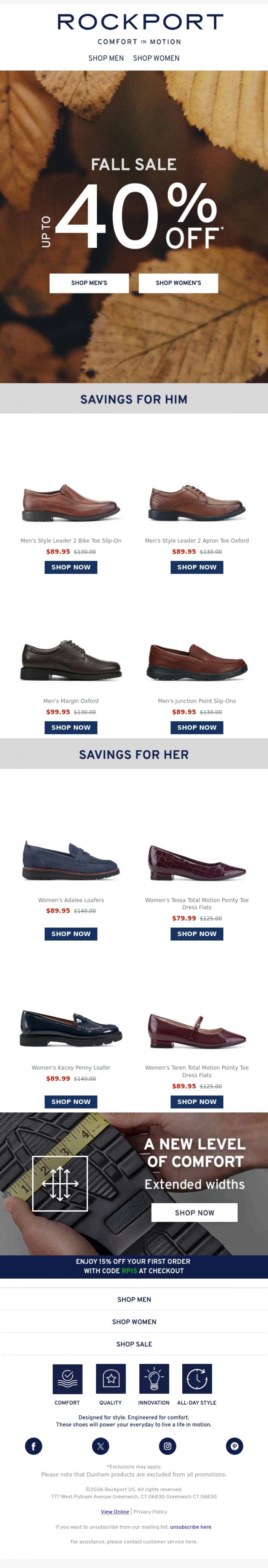 Email Design Inspiration from Rockport, Take 40% Off Your Favorites 📩