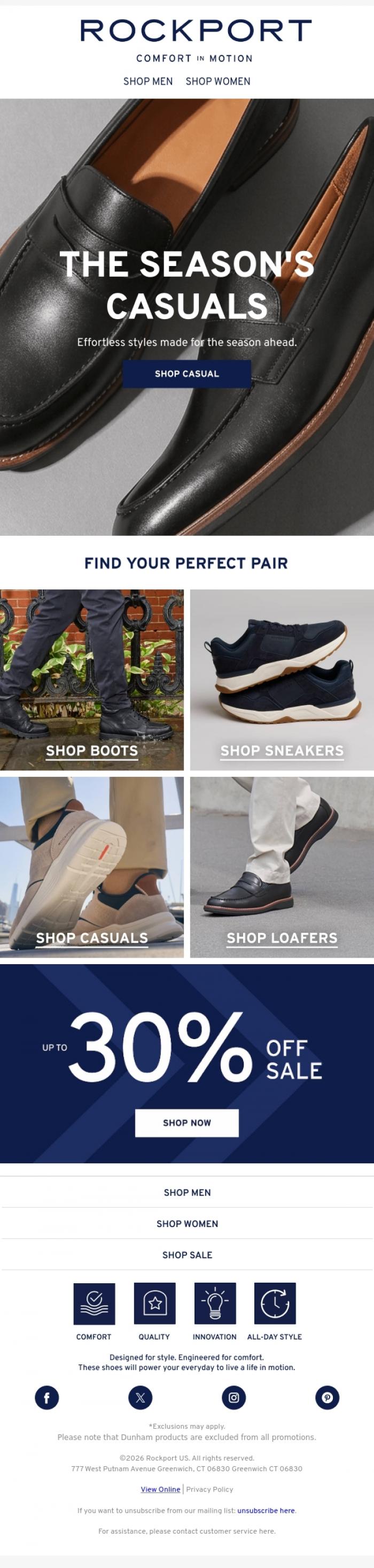 Email Design Inspiration from Rockport, Fall's Most Effortless Comfort