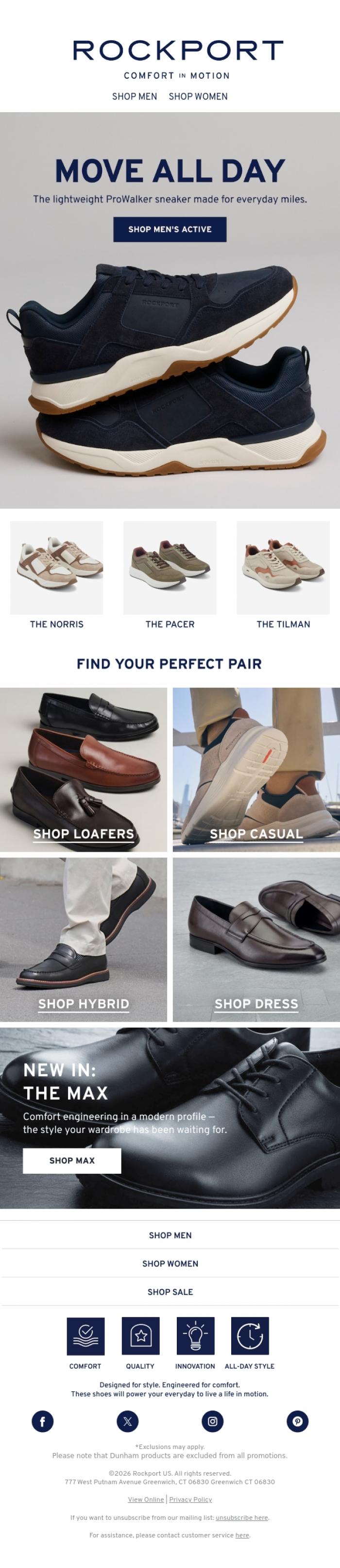 Email Design Inspiration from Rockport, The Lightweight Sneaker for Everyday Miles