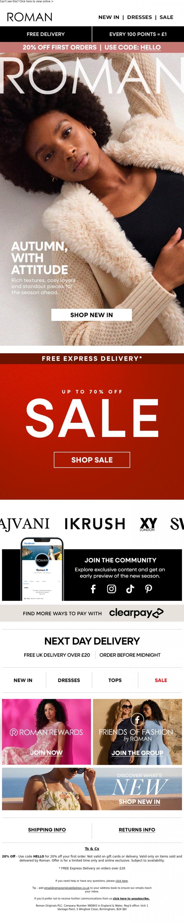 Email Design Inspiration from ROMAN, Meet your new-season obsession
