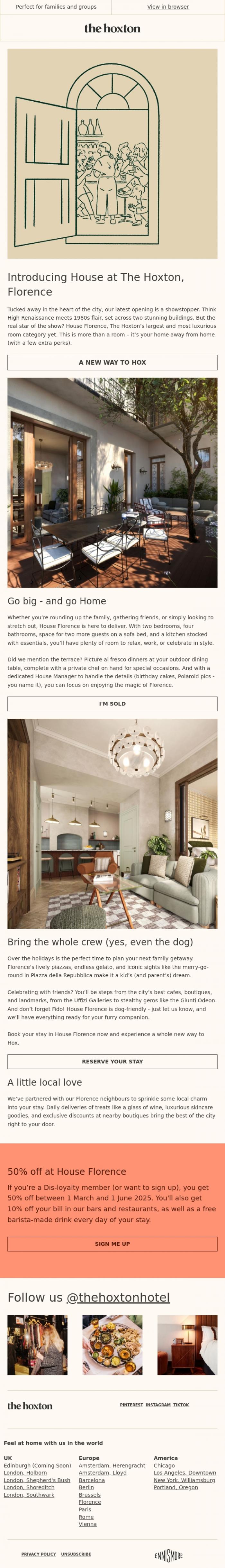 Email Design Inspiration from Rossella from The Hoxton, Say hello to House at The Hoxton, Florence