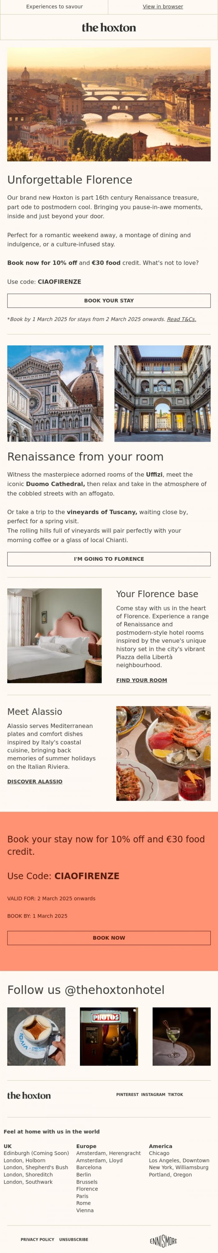 Email Design Inspiration from Rossella from The Hoxton, Florence and Romance, a perfect pairing