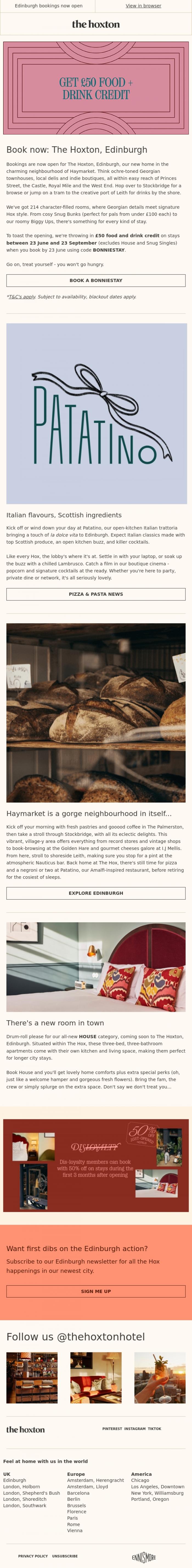 Email Design Inspiration from Rossella from The Hoxton, Book Now, Feast Later (&pound;50 On Us)
