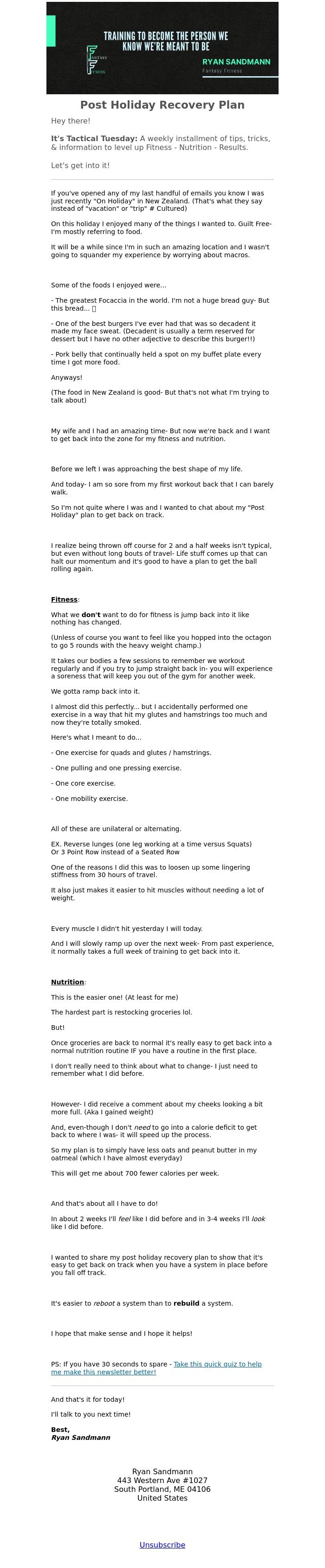 Email Design Inspiration from Ryan Sandmann, Post Holiday Recovery