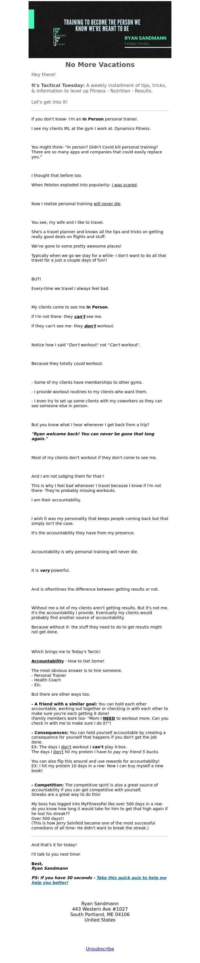 Email Design Inspiration from Ryan Sandmann, I can't go on Vacation