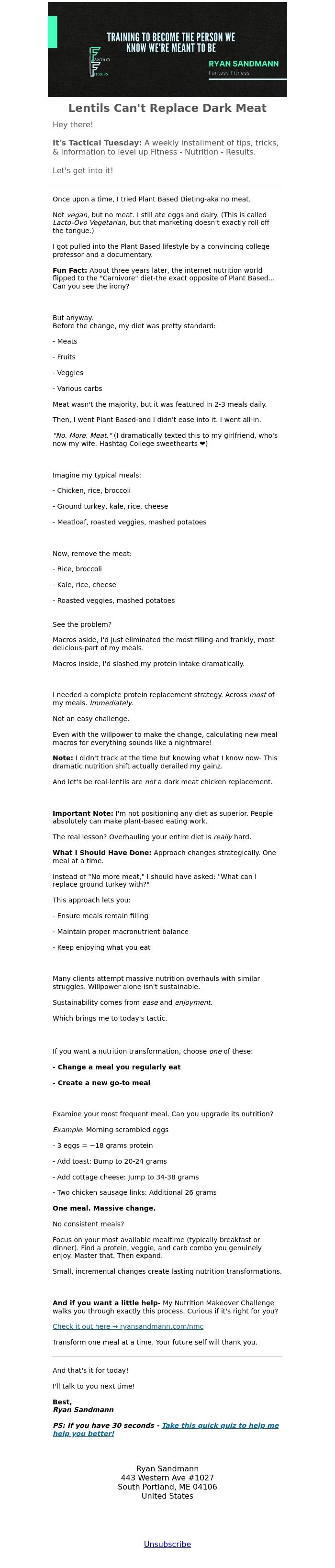 Email Design Inspiration from Ryan Sandmann, My Biggest Nutrition Mistake