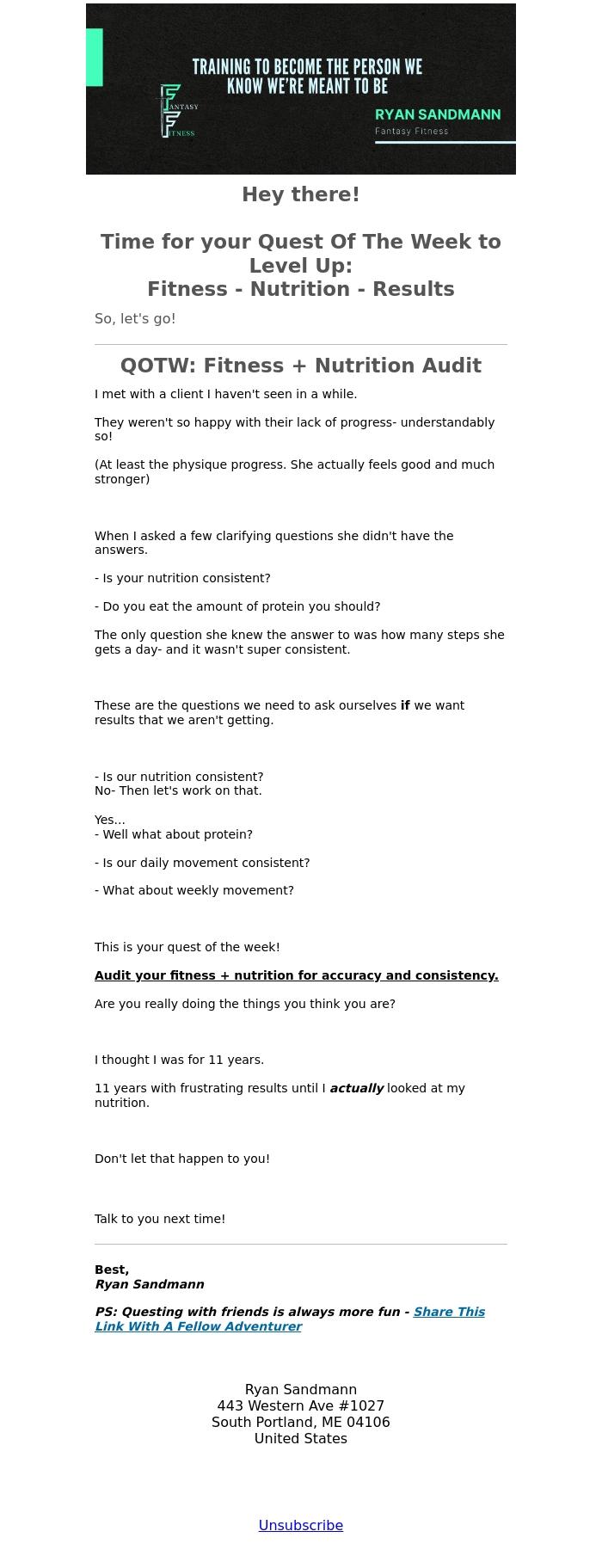 Email Design Inspiration from Ryan Sandmann, The One Audit You Want