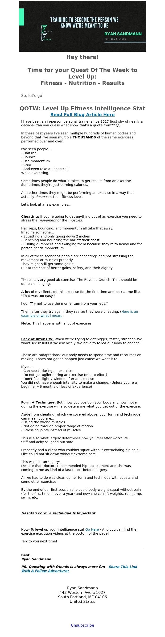 Email Design Inspiration from Ryan Sandmann, Exercise Executioner