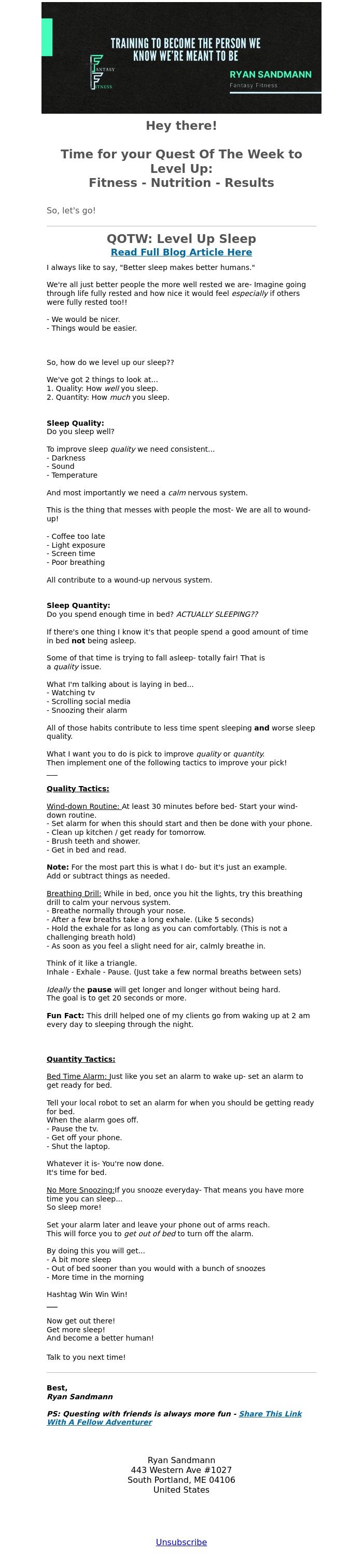 Email Design Inspiration from Ryan Sandmann, Better Sleep Better Human