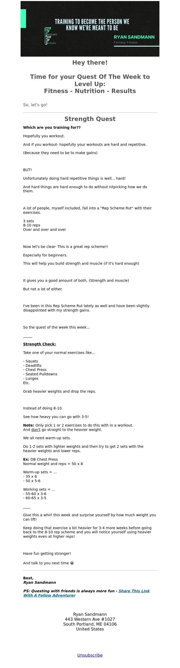 Email Design Inspiration from Ryan Sandmann, Strength VS Muscle