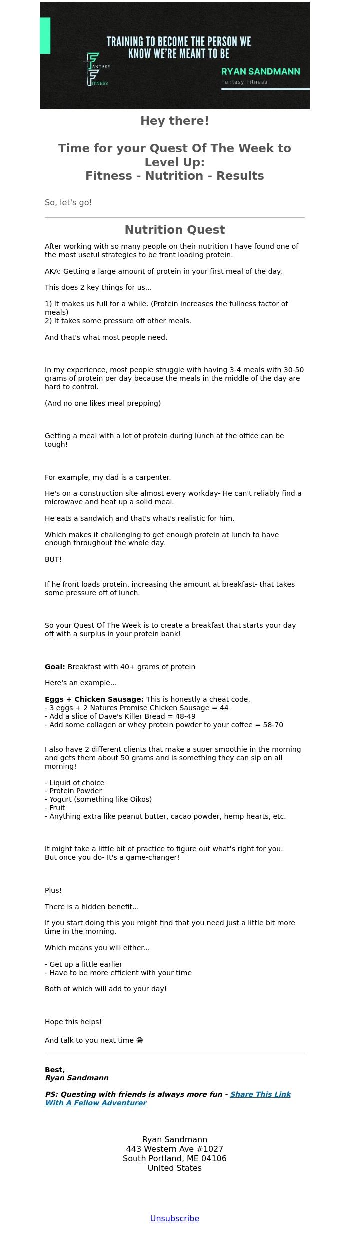 Email Design Inspiration from Ryan Sandmann, Protein Hack