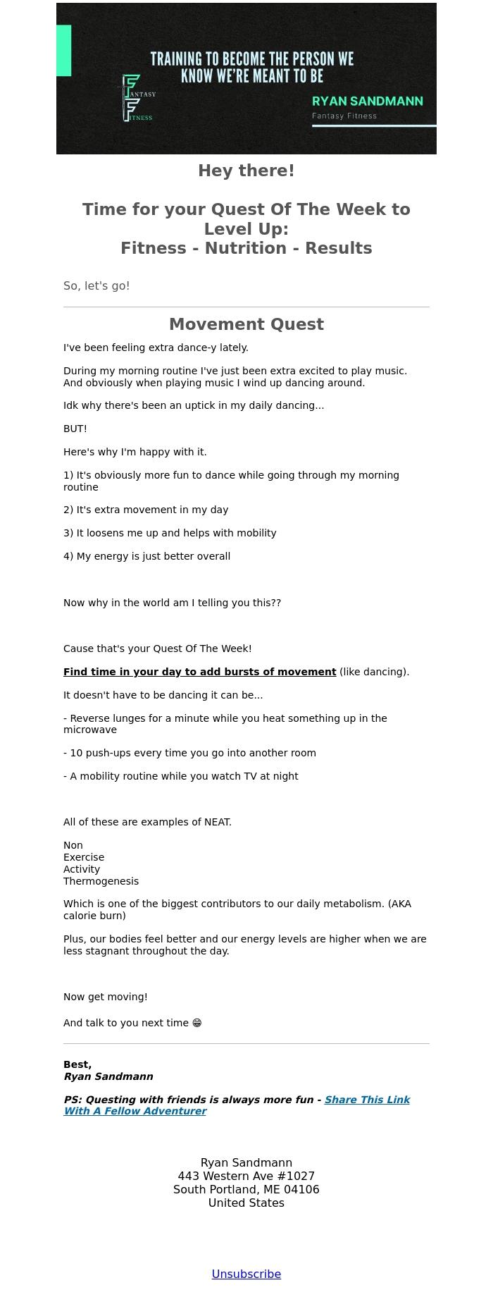 Email Design Inspiration from Ryan Sandmann, Movement + Mobility Hack