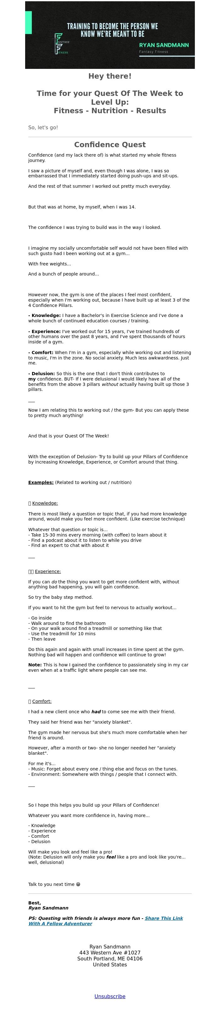 Email Design Inspiration from Ryan Sandmann, Building Confidence