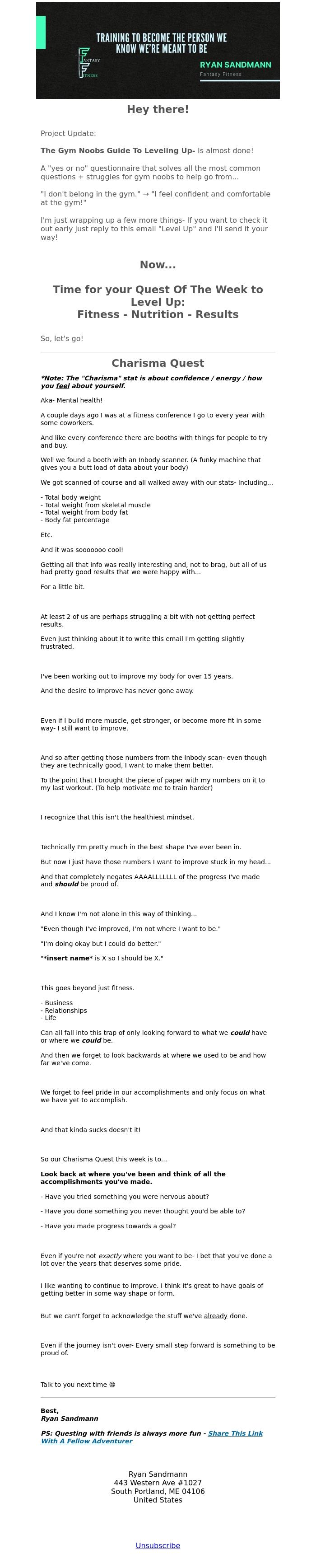 Email Design Inspiration from Ryan Sandmann, Forgetting to Feel Good