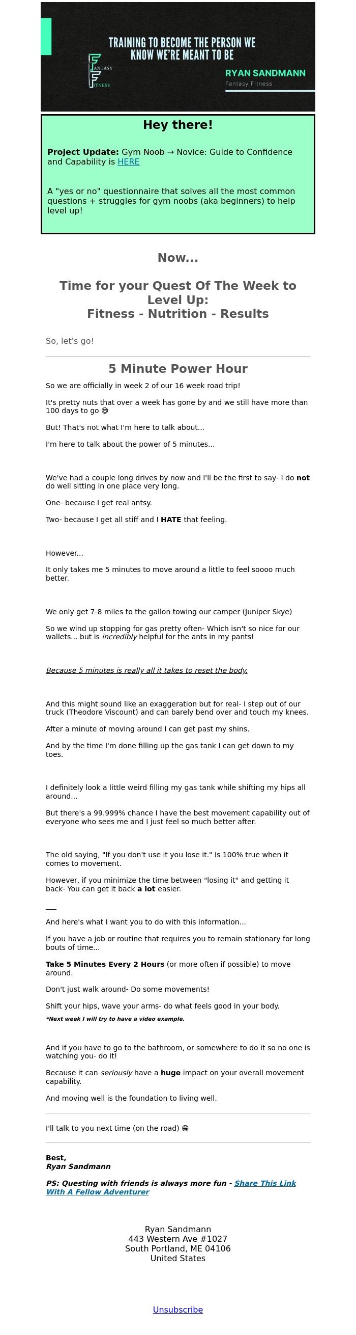 Email Design Inspiration from Ryan Sandmann, The Power of 5 Minutes