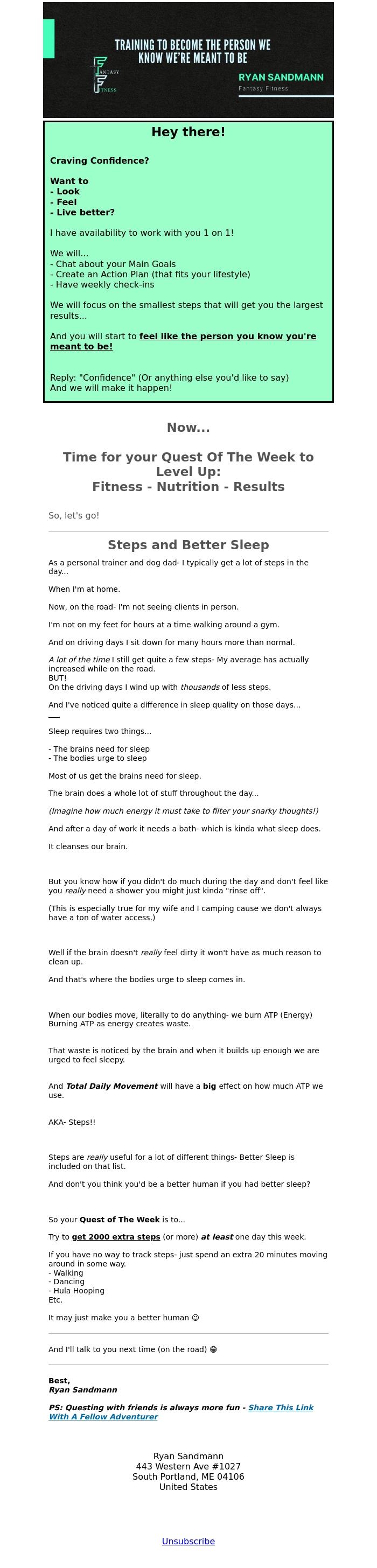 Email Design Inspiration from Ryan Sandmann, Improve Sleep While You're Awake