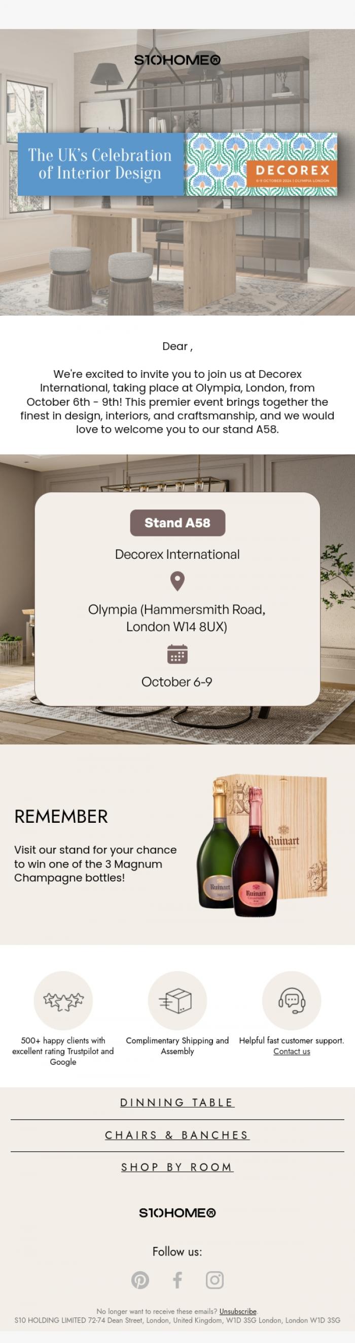 Email Design Inspiration from S10Home, 🔗 Only 1 Day Left Until Decorex 2024 - Don't Miss Out!