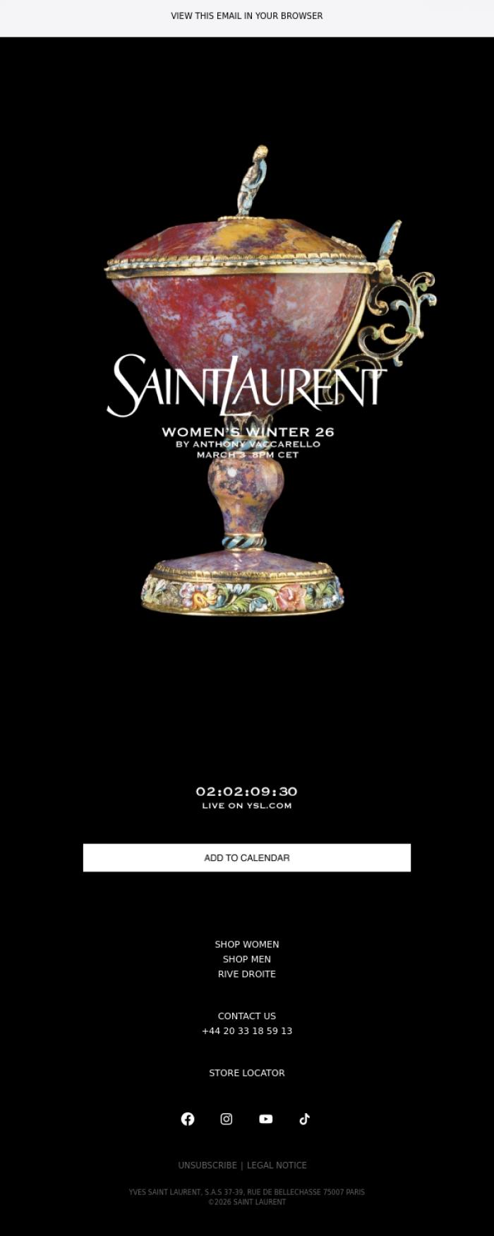 Email Design Inspiration from SAINT LAURENT, Women's Winter 26 Show