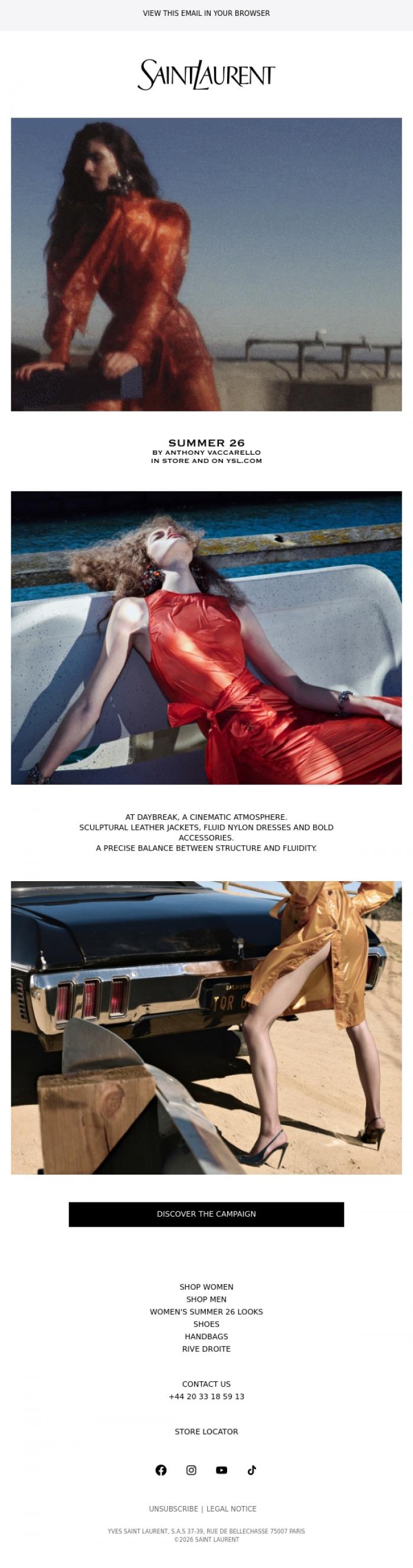 Email Design Inspiration from SAINT LAURENT, Summer 26 by Anthony Vaccarello