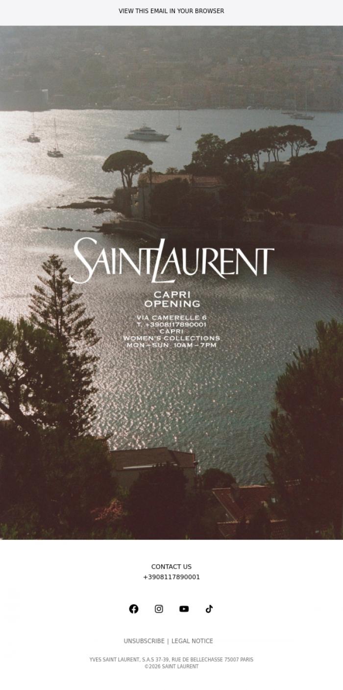 Email Design Inspiration from SAINT LAURENT, Capri - Seasonal Opening