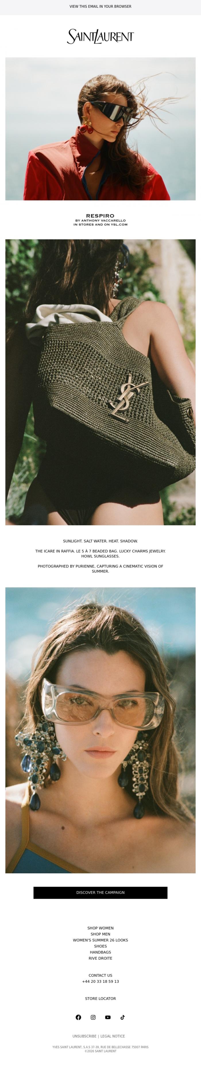 Email Design Inspiration from SAINT LAURENT, Respiro by Anthony Vaccarello