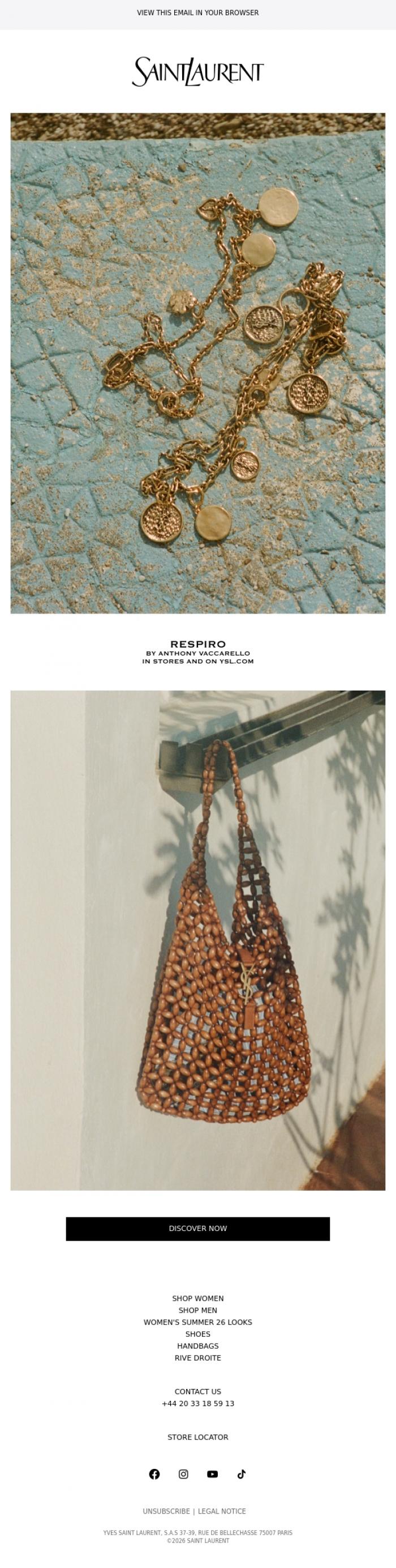 Email Design Inspiration from SAINT LAURENT, A Touch of Gold & Pearls