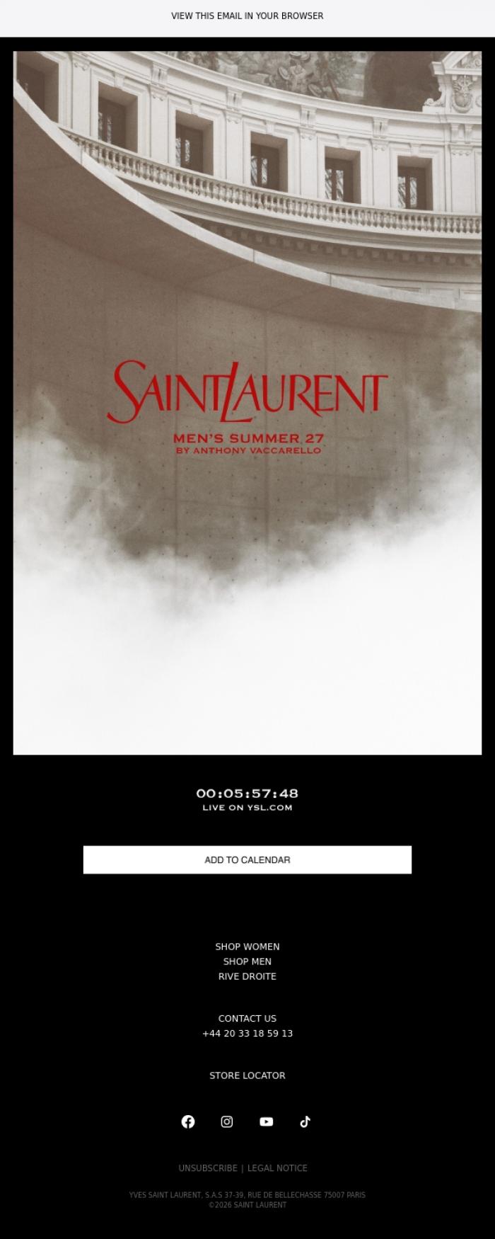 Email Design Inspiration from SAINT LAURENT, Men's Summer 27 Show