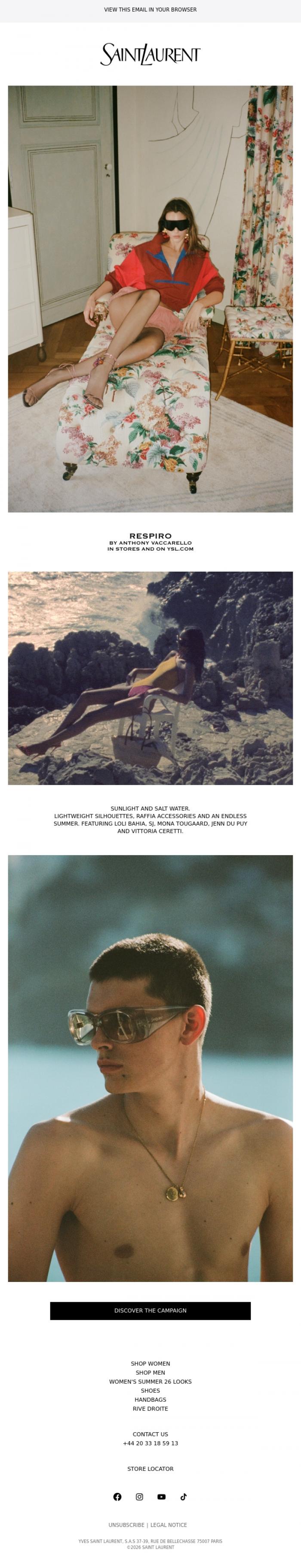 Email Design Inspiration from SAINT LAURENT, Respiro by Anthony Vaccarello