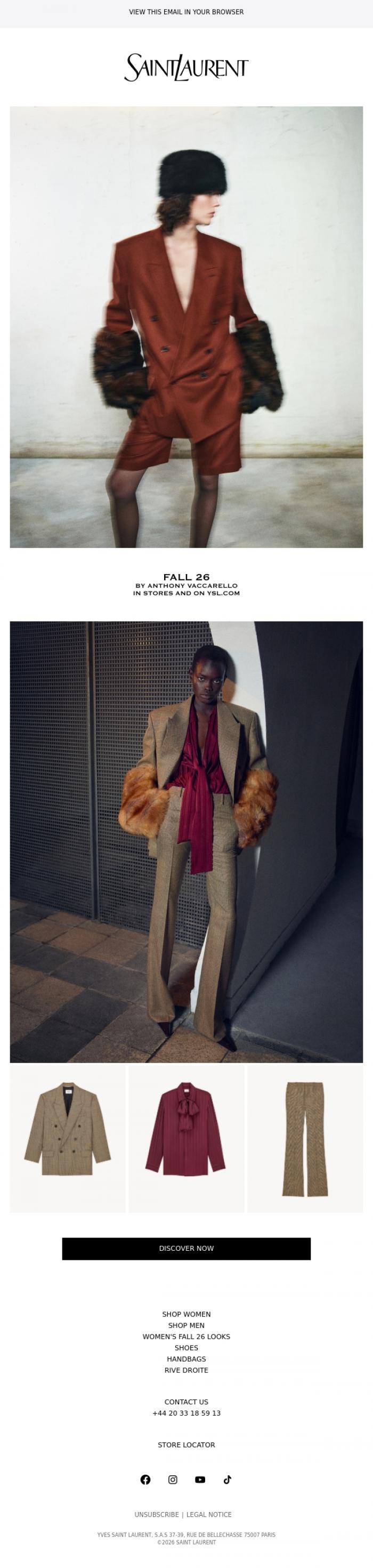 Email Design Inspiration from SAINT LAURENT, Fall Tailoring