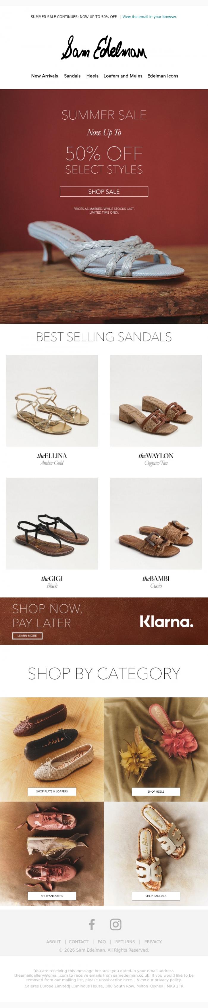 Email Design Inspiration from Sam Edelman, SHOP THE BEST SELLERS OF OUR SUMMER SALE.
