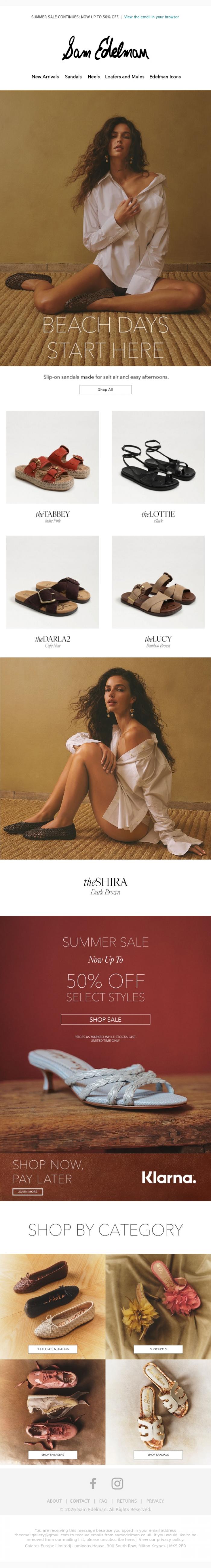Email Design Inspiration from Sam Edelman, Beach Days Start Here
