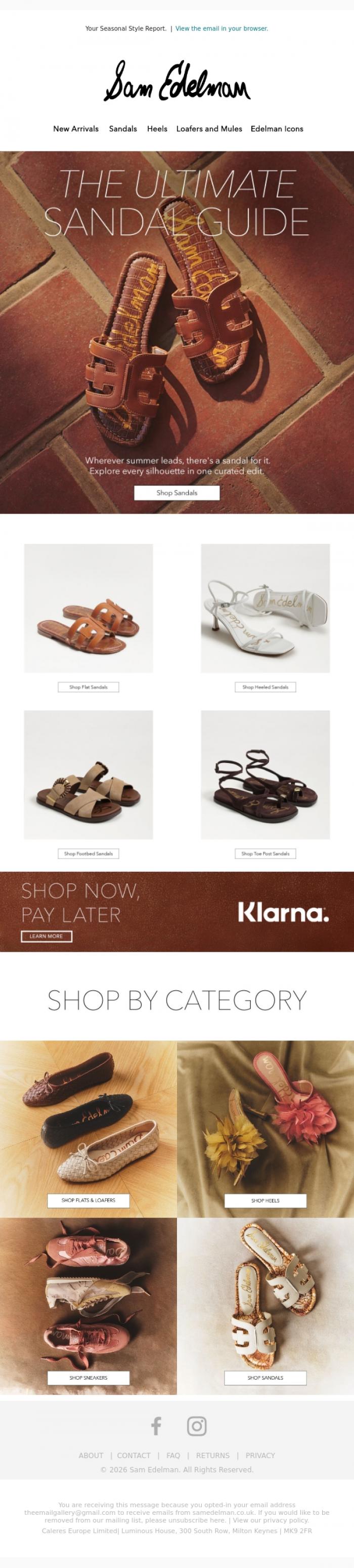 Email Design Inspiration from Sam Edelman, Discover Our Summer Sandals.