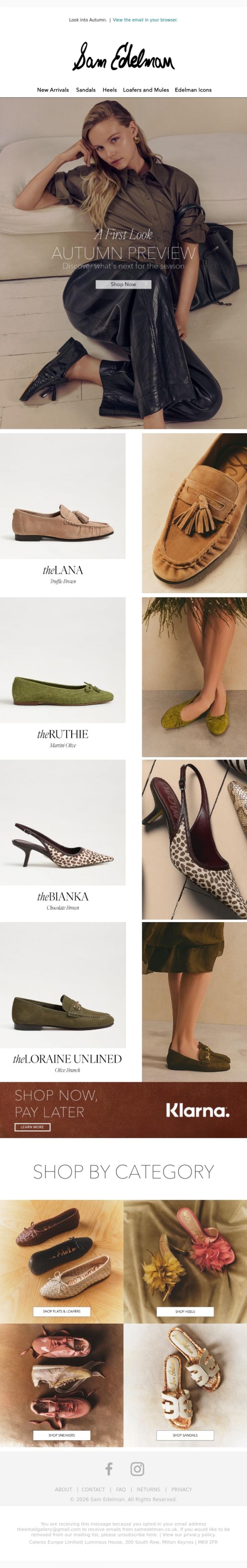 Email Design Inspiration from Sam Edelman, A First Look at Autumn.