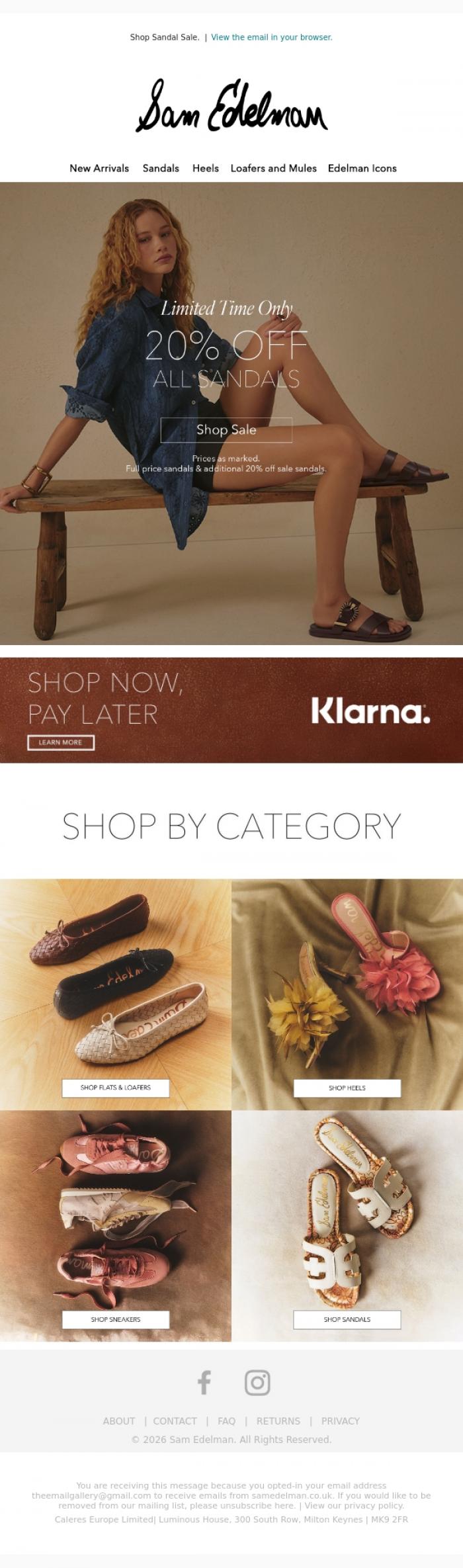 Email Design Inspiration from Sam Edelman, FLASH SALE:  20% Off Full Price & Sale Sandals