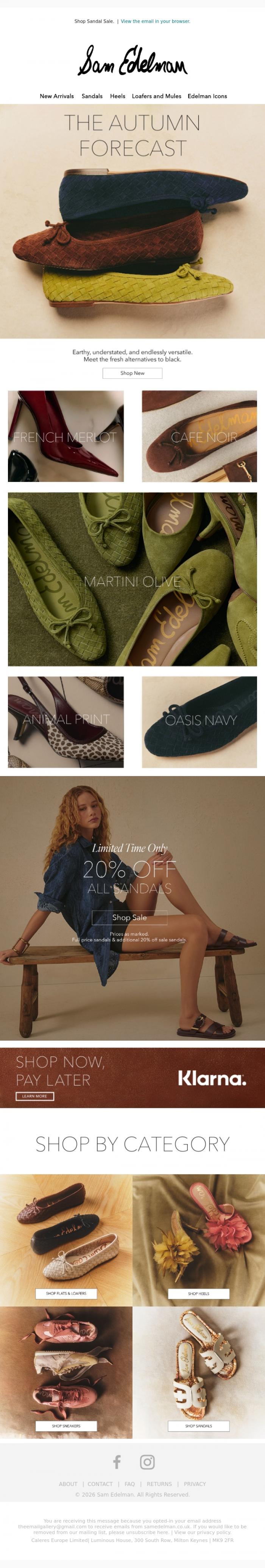 Email Design Inspiration from Sam Edelman, SHOP OUR NEW SEASON STYLES.