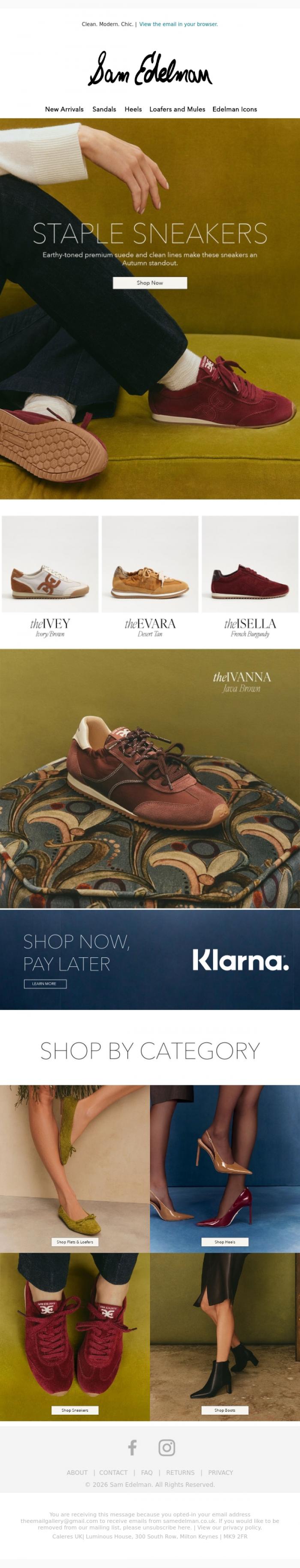 Email Design Inspiration from Sam Edelman, Shop Our New Season Sneakers