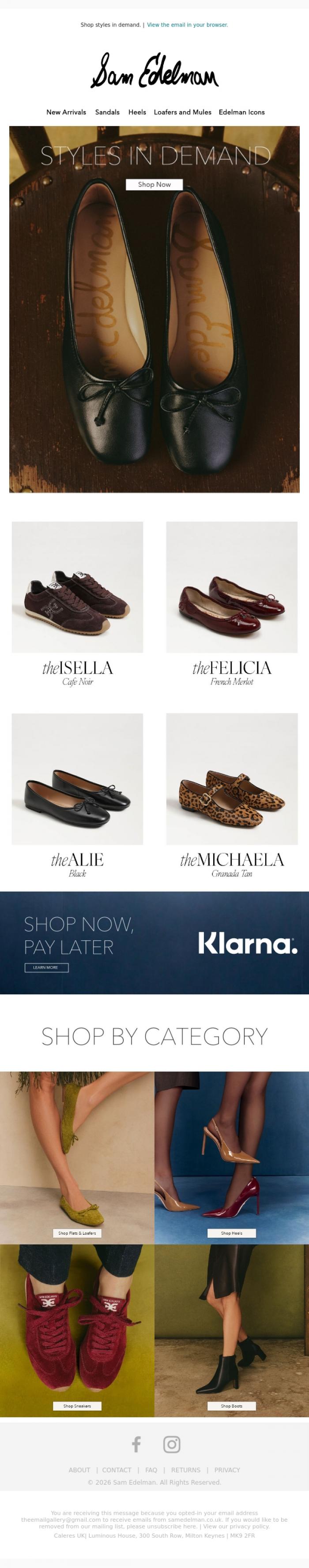 Email Design Inspiration from Sam Edelman, STYLES IN DEMAND