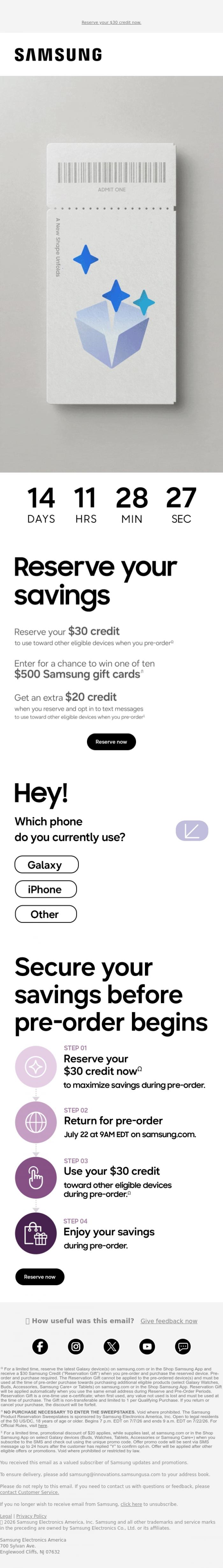 Email Design Inspiration from Samsung,      You're invited to see it first at Galaxy Unpacked     