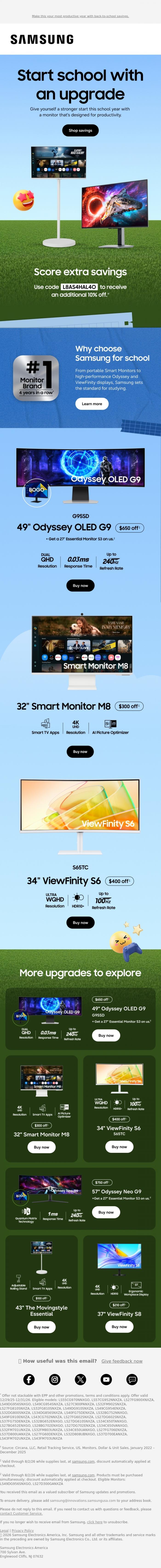 Email Design Inspiration from Samsung, John, start school with a new monitor & up to $750 off